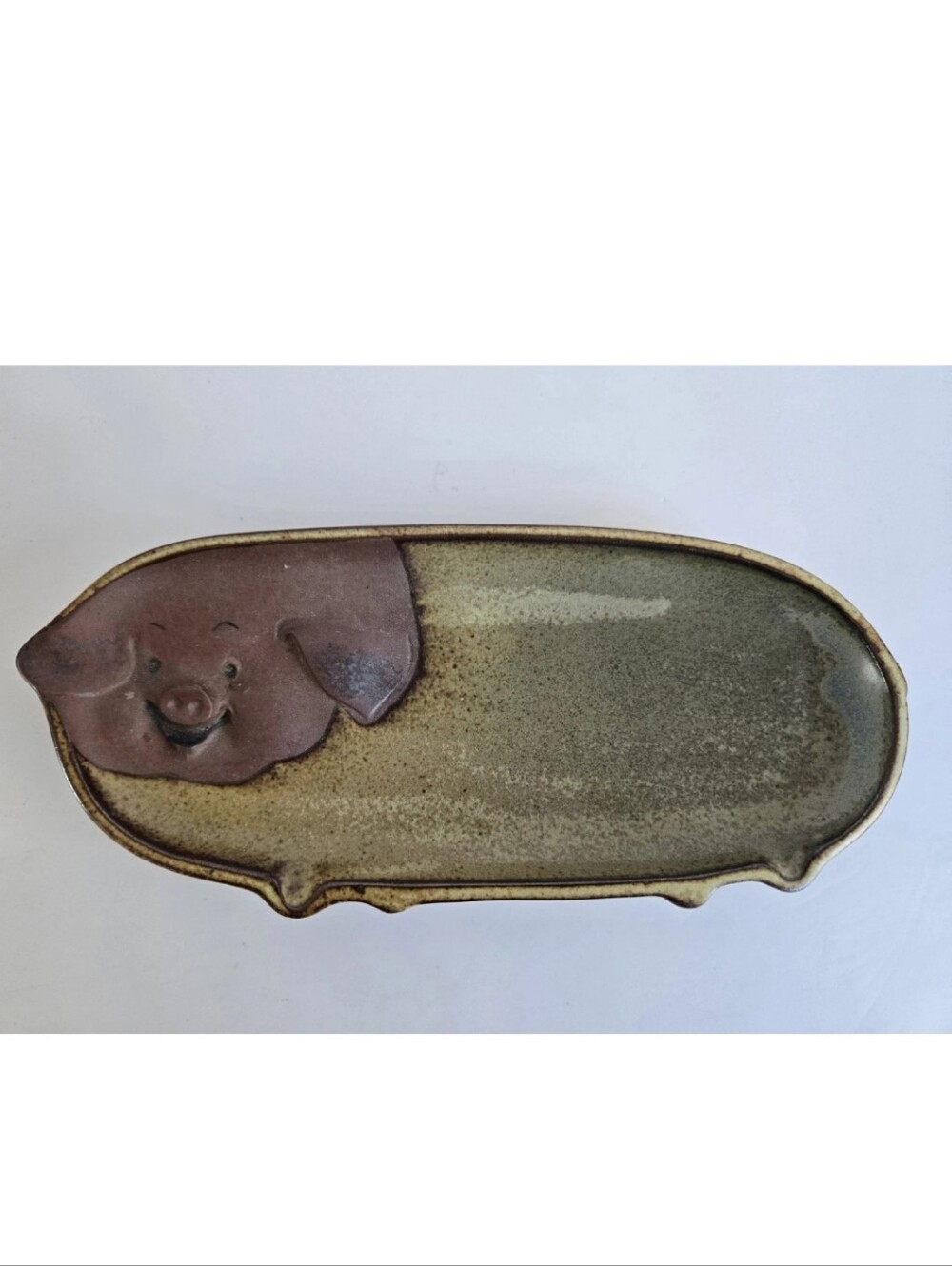 Pig Trinket Spoon Rest Art Pottery Stoneware Vintage